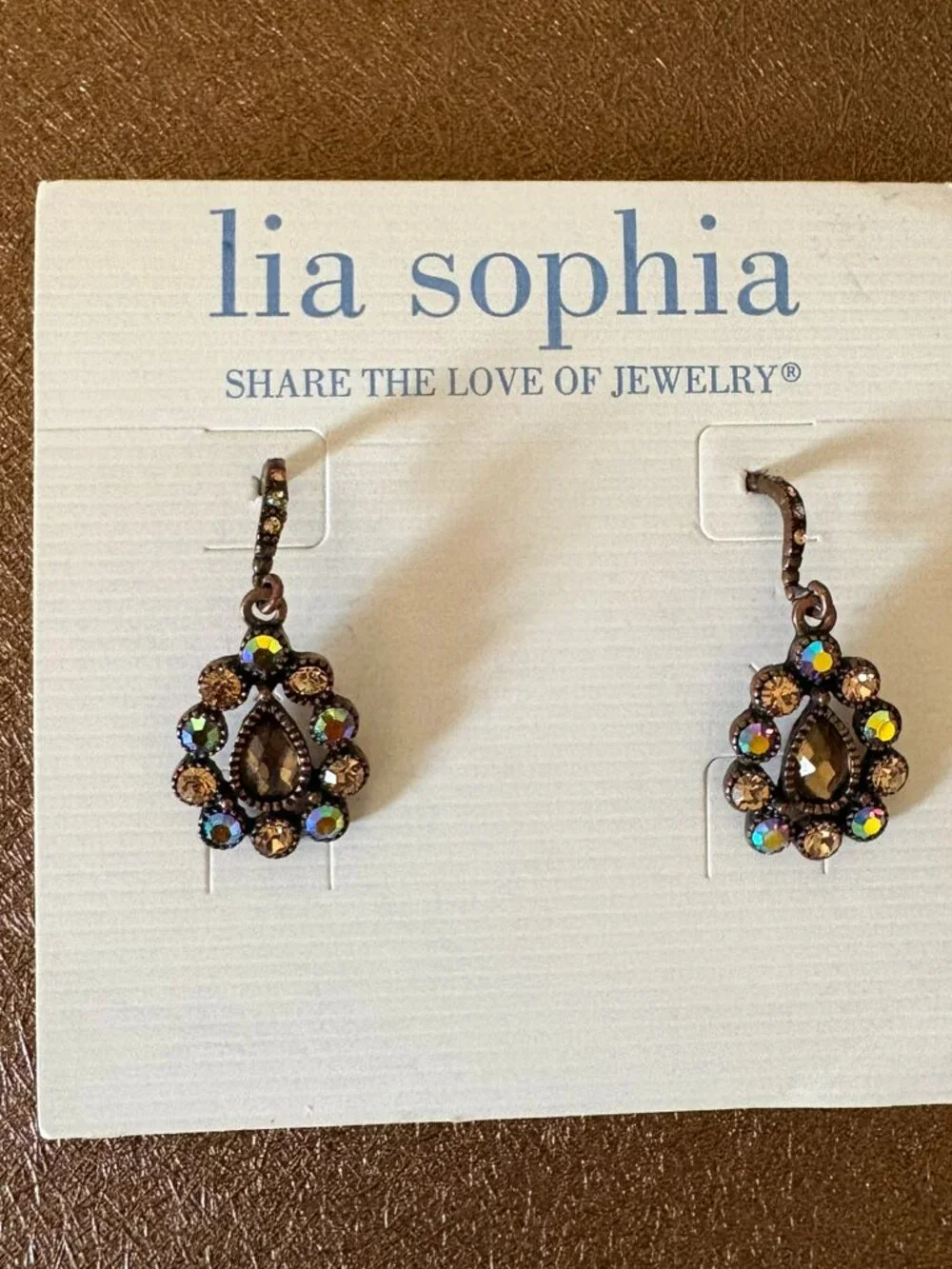 Lia Sophia Retired Brown Rhinestone Earrings